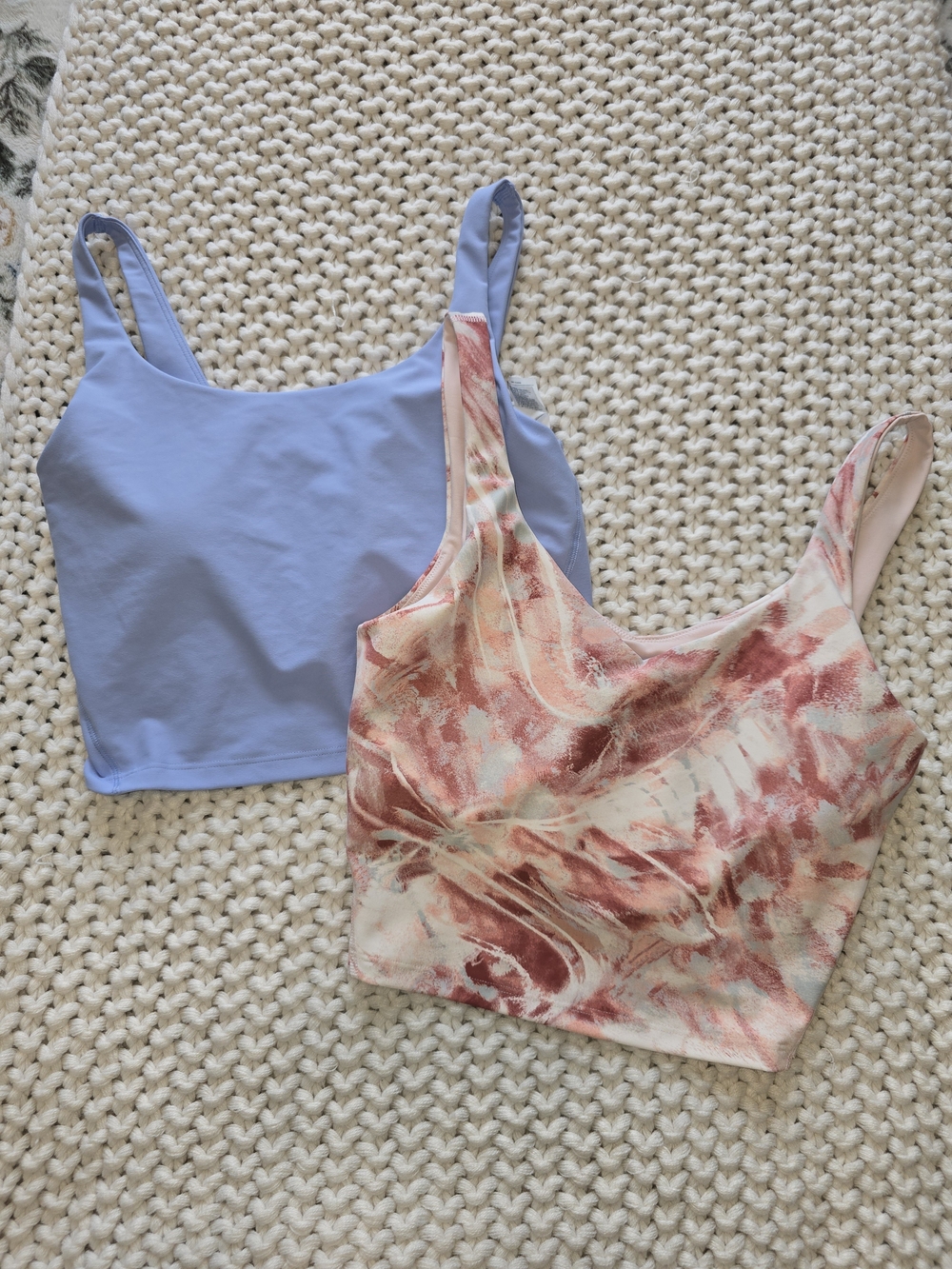Old Navy Set: Light Blue Cropped Tank & Pink Marble Cropped Tank